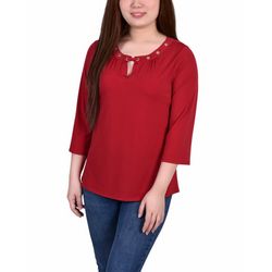 NY Collection Petite 3/4 Sleeve Grommet Top
