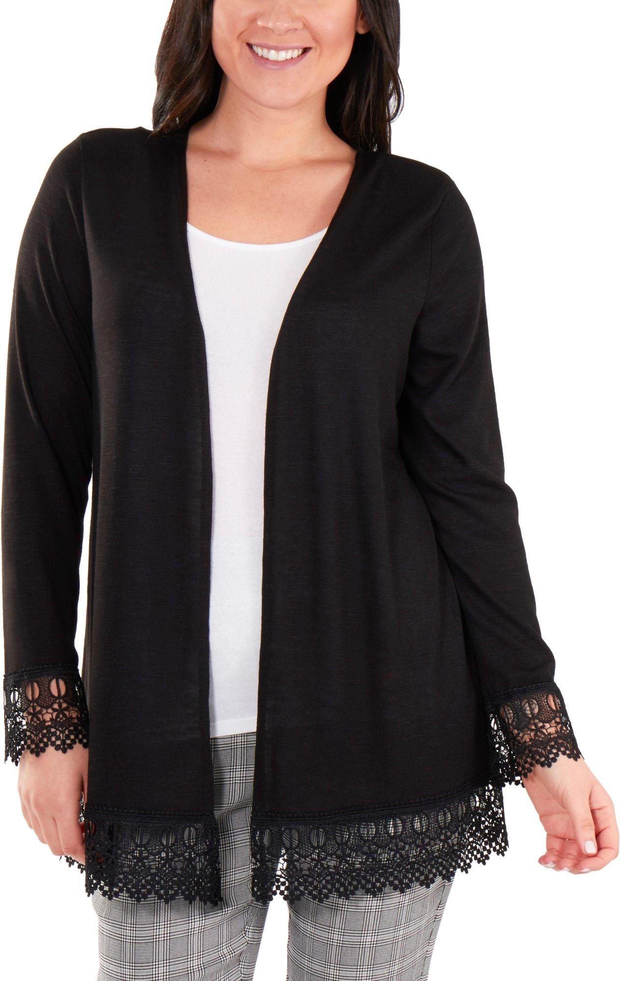 NY Collection Petite Lace Trim Cardigan