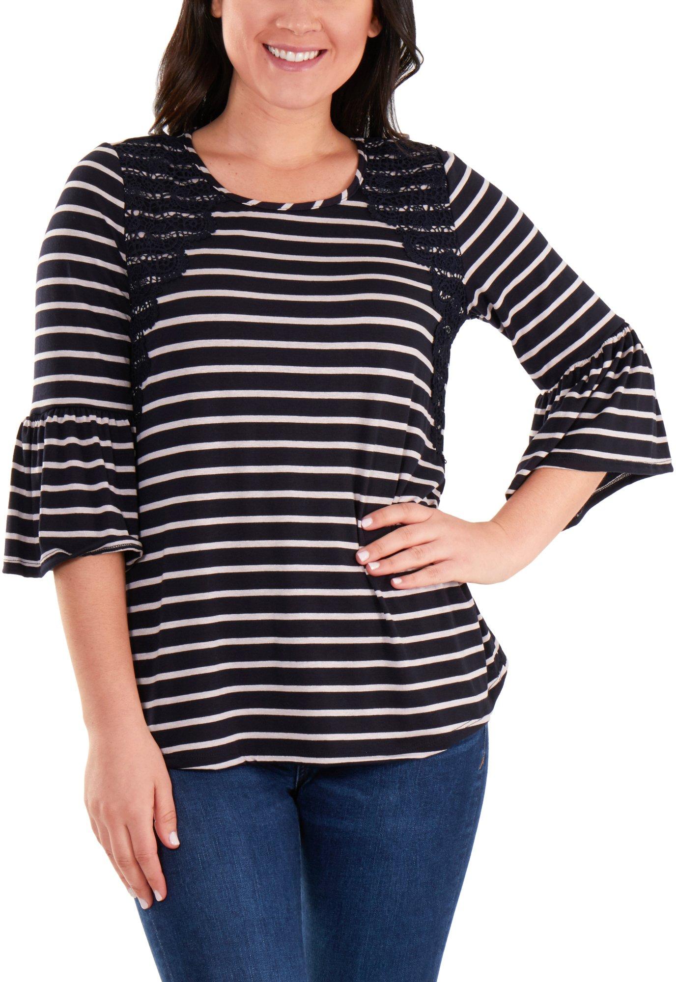 NY Collection Petite Striped Bell Steeve Top