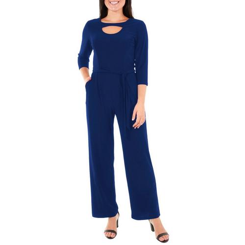 NY Collection Petite Solid Tie Waist Jumpsuit