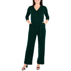 NY Collection Petite Solid Tie Waist V-Neck Jumpsuit
