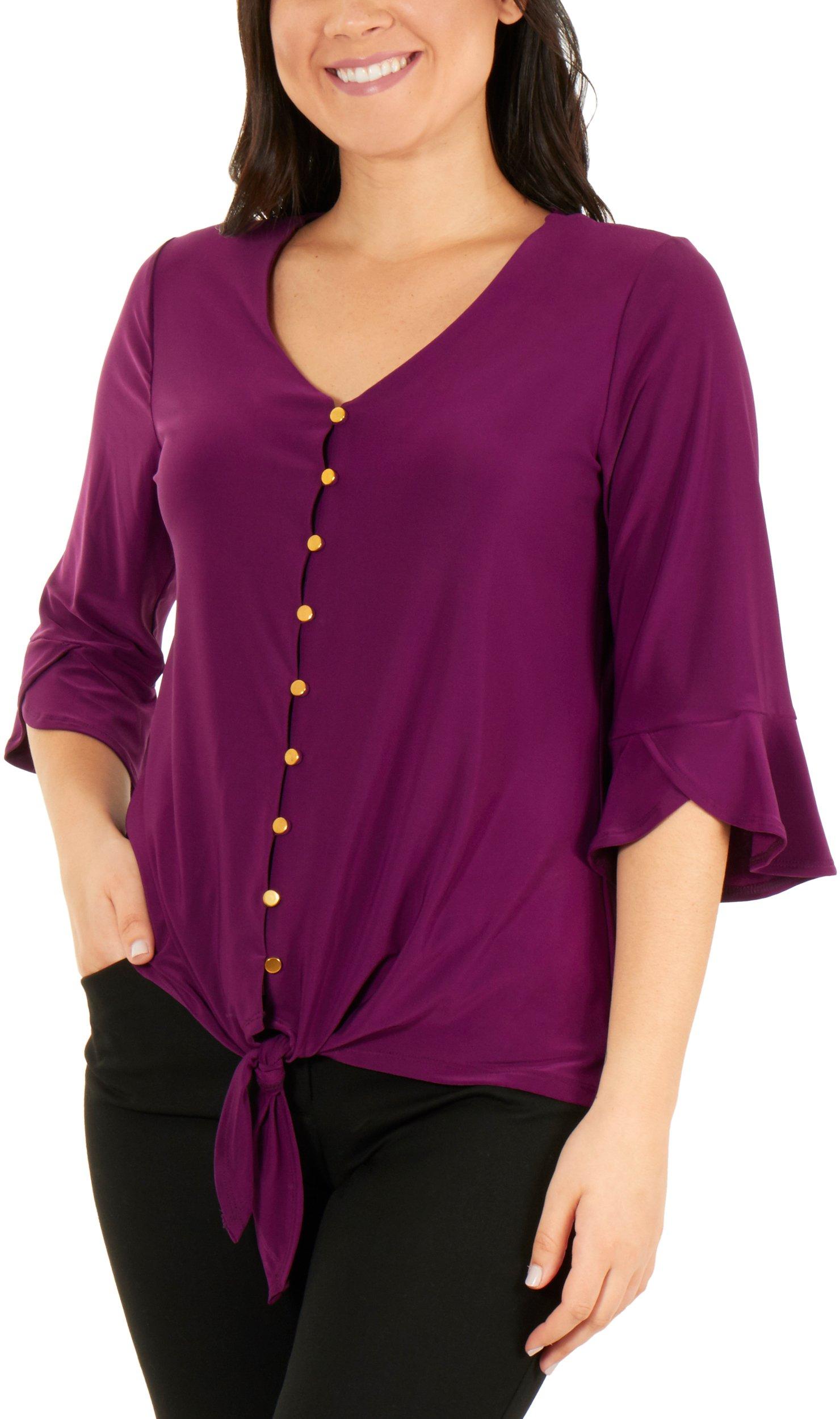 NY Collection Petite Bell Sleeve Tie Front Top