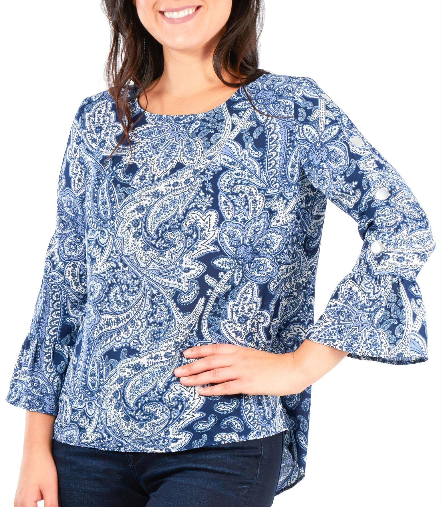 NY Collection Petite Printed Bell Sleeve Top