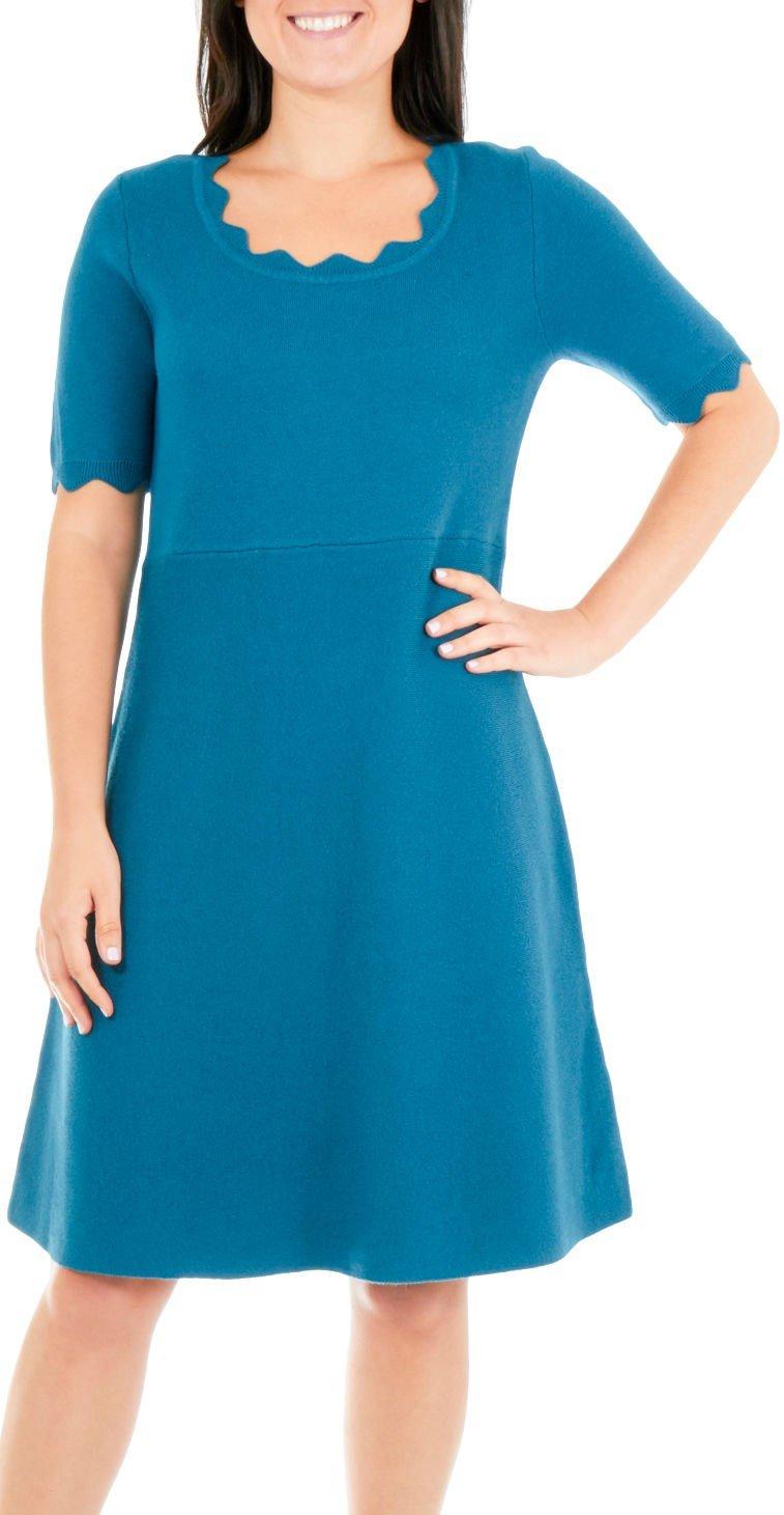 NY Collection Womens Scalloped Solid Dress