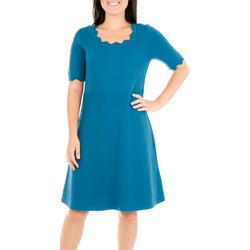 Womens Scalloped Solid Dress
