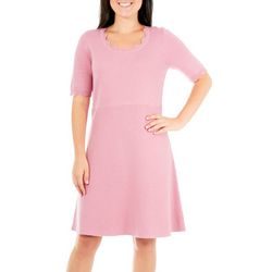 NY Collection Womens Scalloped Solid Dress