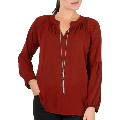 NY Collection Petite Balloon Sleeve Necklace Top