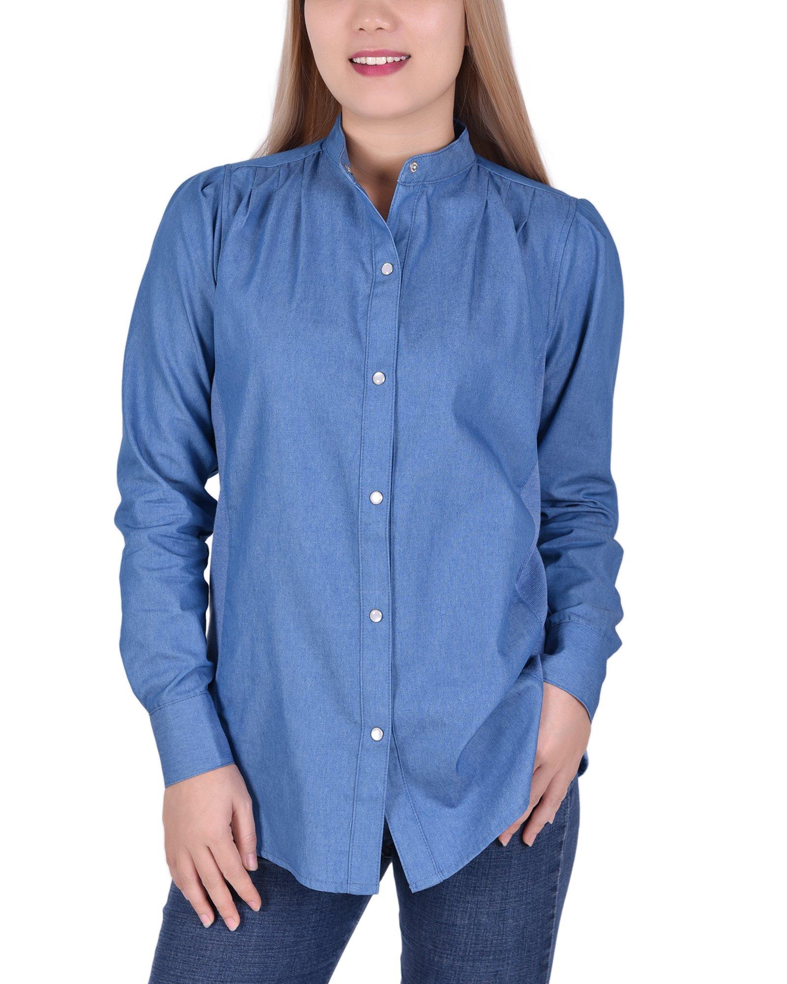 NY Collection Petite Long Sleeve Denim Blouse