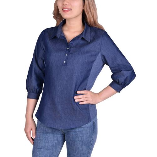 NY Collection Petite Flanged Sleeve Button Front Blouse