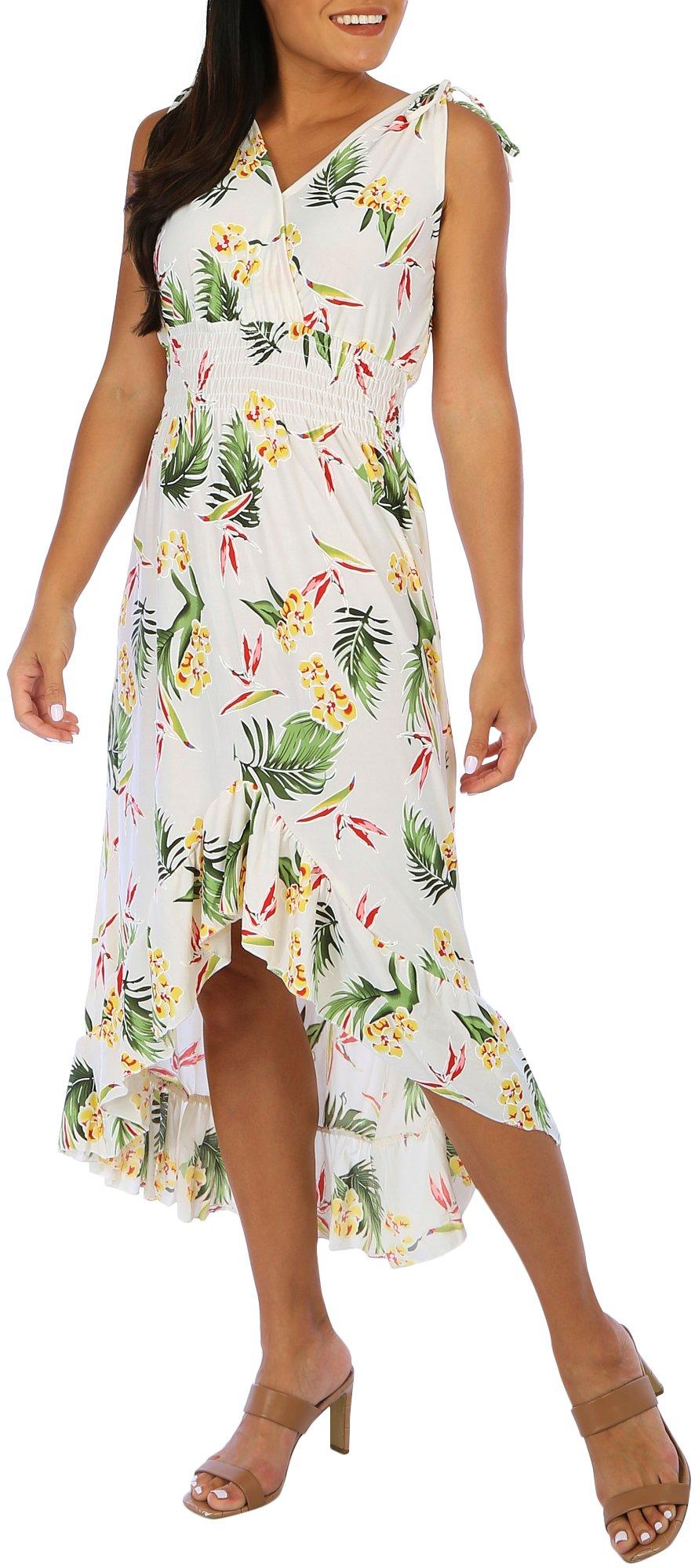 Womens Tropical High Low Sleeveless Dress