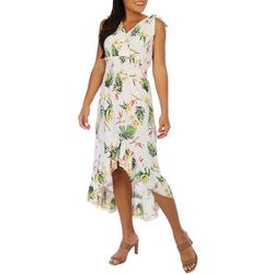 Womens Tropical Print High Low Sleeveless Dress