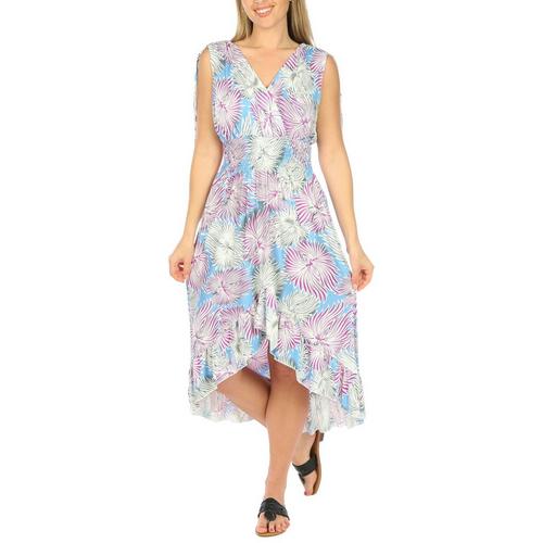 Womens Floral Print Plunge Neck High Low Sleeveless