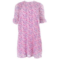 Womens Floral Pleated Short Sleeve Dress