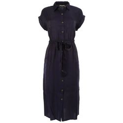 Womens Solid Shine Button Down Short Sleeve Dress