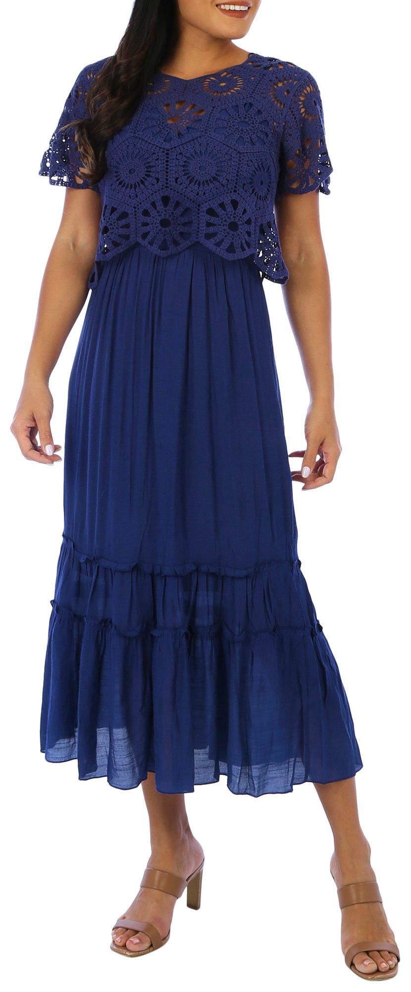Kings Road Womens Lace Short Sleeve Maxi Dress