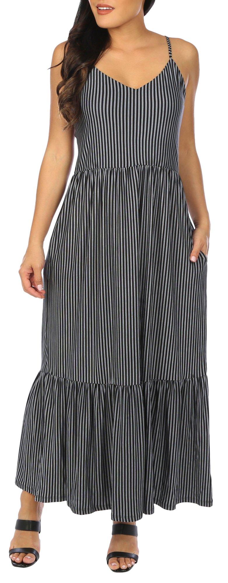 Womens Striped Maxi Sleeveless Dress