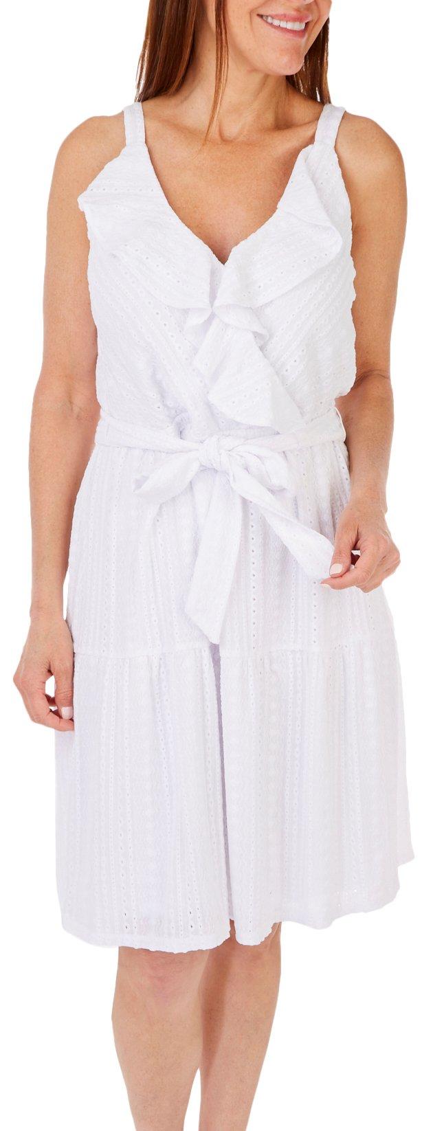 Womens Solid Textured Tiered Sleeveless Dress
