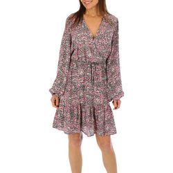 Emma & Michelle Womens Floral Wrap Front Long Sleeve Dress