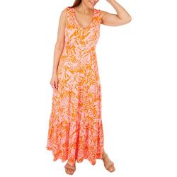 Womens Leaf 3 Tiered Sleeveless Maxi Dress