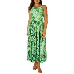 Emma & Michelle Womens Tropical Hi-Neck Tiered Dress