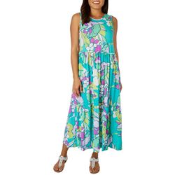Emma & Michelle Womens Floral Tiered Sleeveless Dress