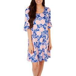 Ruby Road Womens Texture Floral Short Ruffle Sleeve Dress