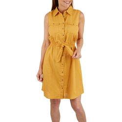 Millenium Clothing Inc. Womens Solid Belted Button Up Dress