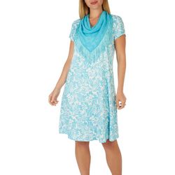 OneWorld Womens Print Short Sleeve Scarf Dress