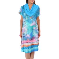 Womens Short Sleeve Dress With Scarf