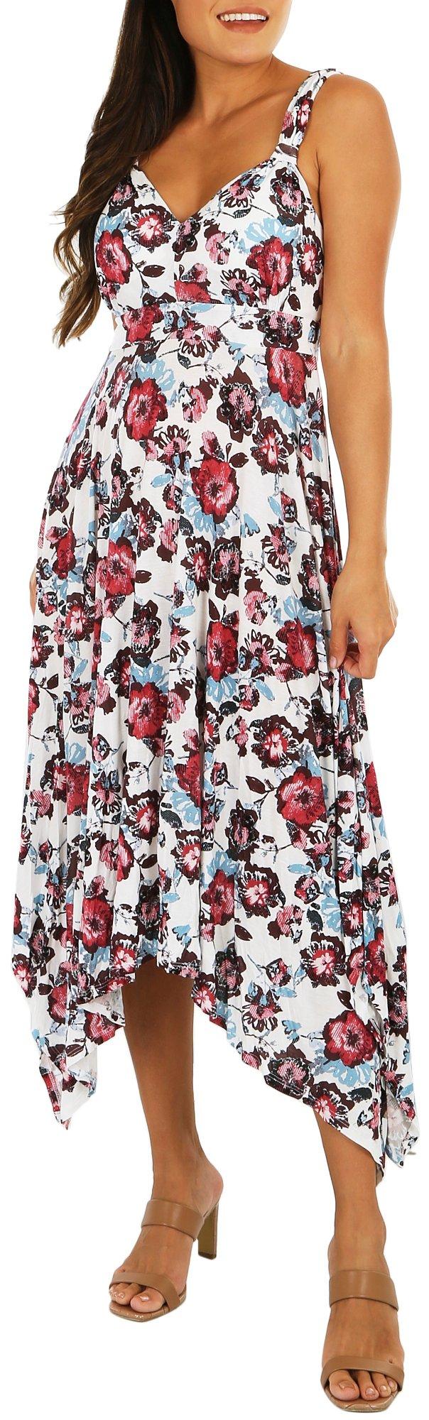 Womens Floral Smocked Sleeveless Dress