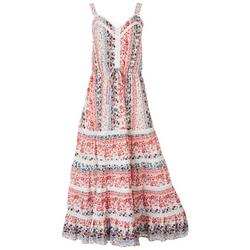 Womens Floral Tiered Lace Sleeveless Dress