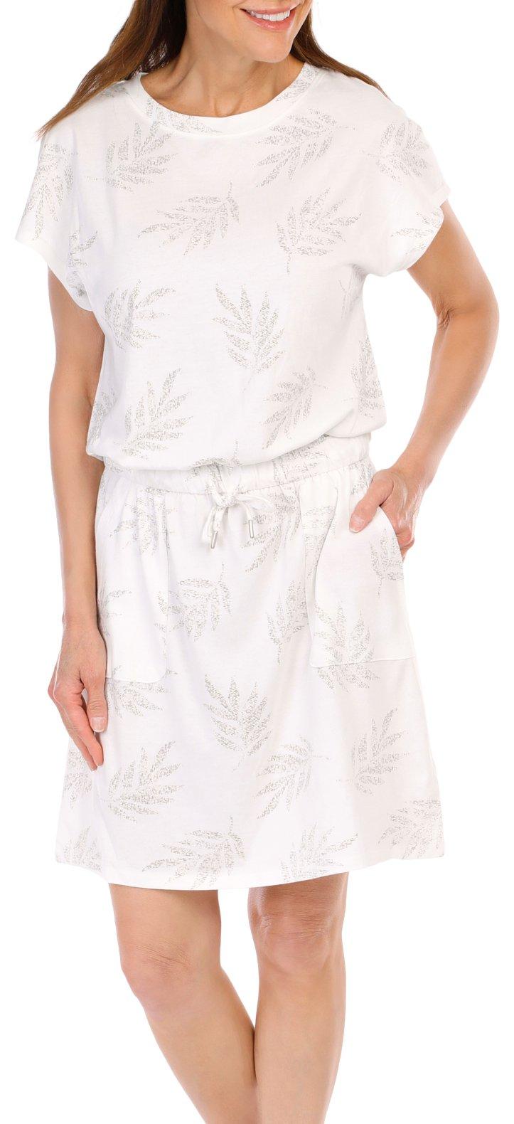 Womens Palm Frond Short Sleeve Dress