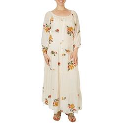 Fig & Flower Womens Floral Embroidered Long Sleeve Dress
