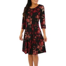 Womens Floral Tie Front Long Sleeve Midi Dress