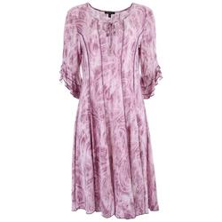 Womens Tie Dye Seamed Lace Up Layered 3/4 Sleeve Dress