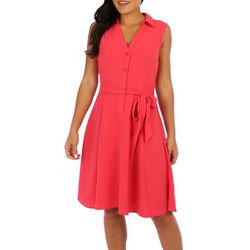 Womens Belted Solid Color Dress