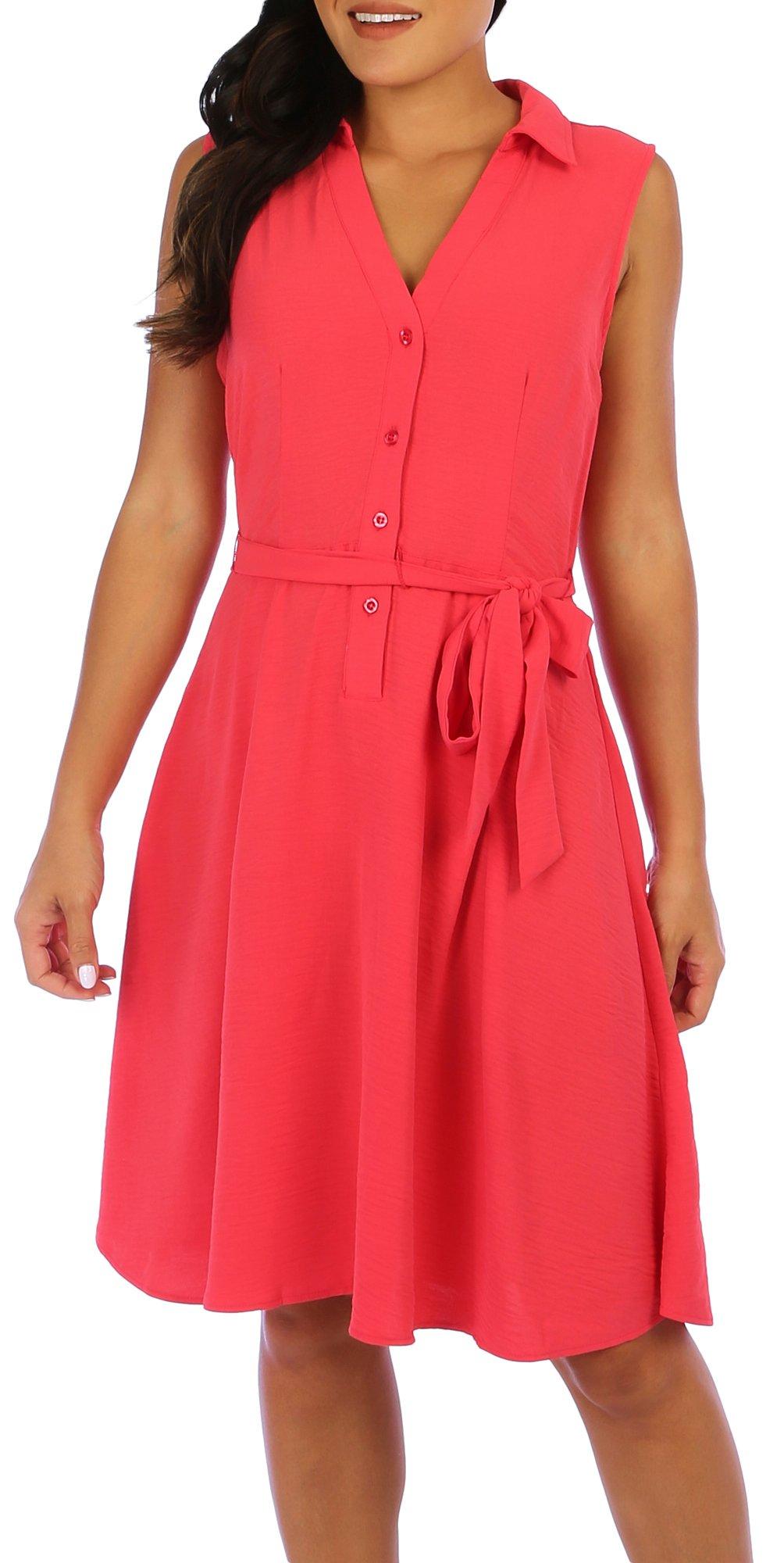 Womens Belted Solid Color Dress