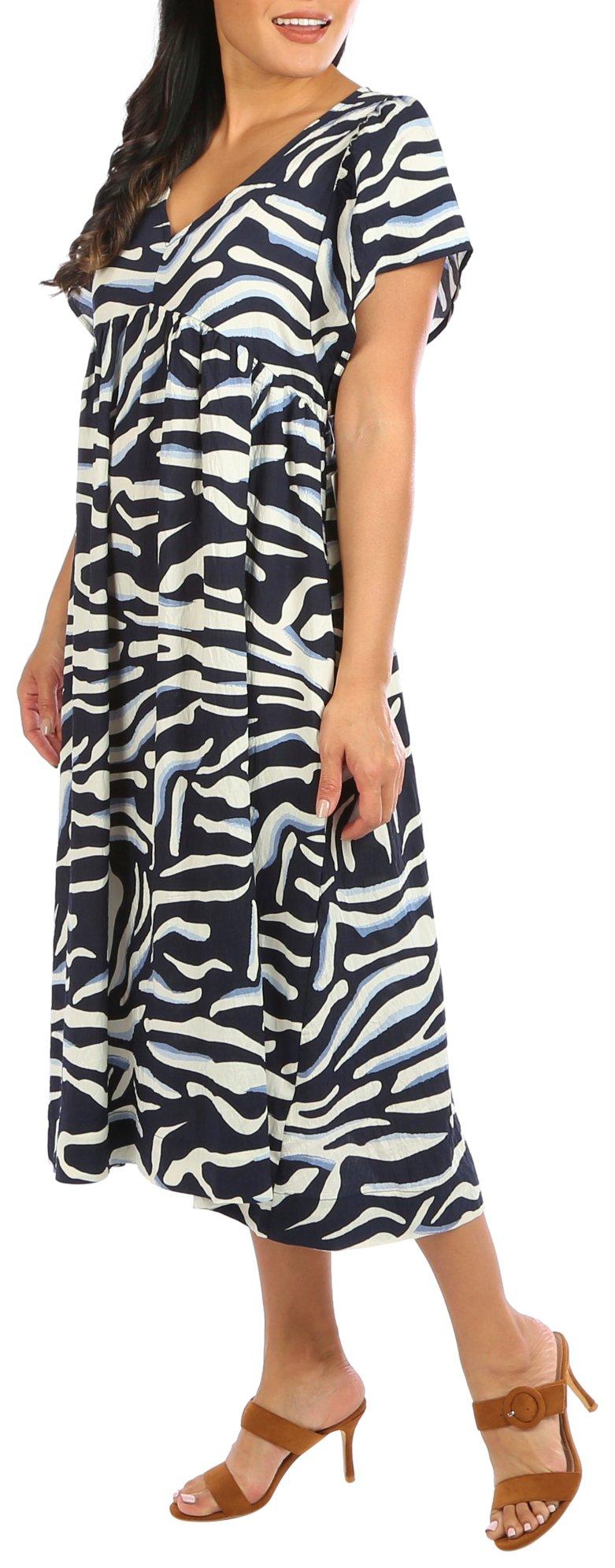 Ellen Tracy Womens Print Short Sleeve Midi Dress