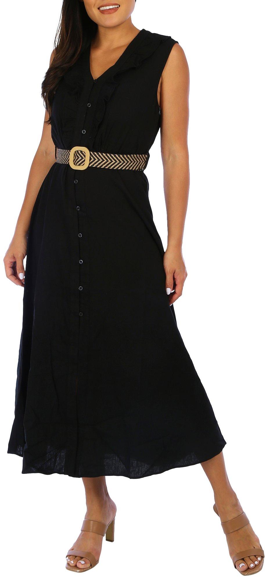 Womens Belted Solid Color Maxi Dress