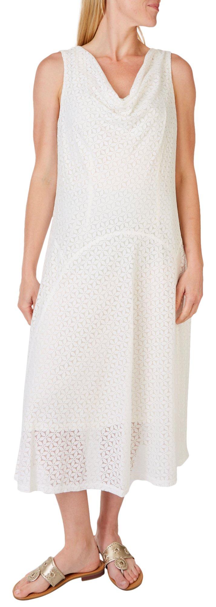 Womens Lace Cowl Neck Sleeveless Dress