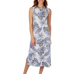 Bobeau Womens Leaf Print Sleeveless Side Split  Dress
