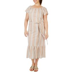 Bobeau Womens Striped Belted Short Sleeve Dress