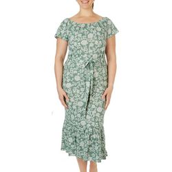 Bobeau Womens Floral Belted Short Sleeve Dress