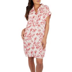 Bobeau Womens Cherry Blossom Button Down Short Sleeve Dress
