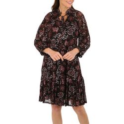 Harper 241 Womens Mesh Long Sleeve Ruffle Tiered Dress