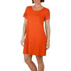HARPER 241 Womens Embroidered Short Sleeve Solid Dress