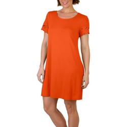 Womens Embroidered Short Sleeve Solid Dress