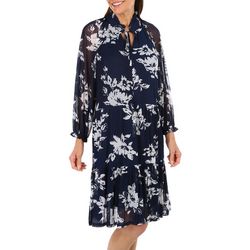 Harper 241 Womens Mesh Long Sleeve Ruffle Neckline Dress