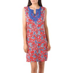 Womens Floral Embroidered Neck Sleeveless Dress