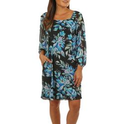 Womens Floral Mesh Square Neck Long Sleeve Dress